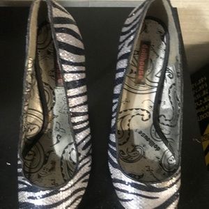 Womens silver and black sequin heels